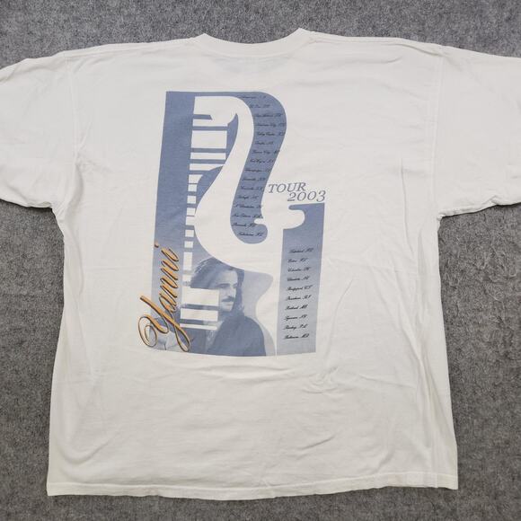 VTG Y2K Yanni Ethnicity Tour T Shirt Mens 2XL White 2003 Concert Band Tee Music - Picture 9 of 11